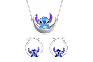LGUZAKO 1 Pair Earring 1 Pair necklace for Girls, Anime Earrings Studs Blue Cute Stainless Steel Earrings for Women Studs Earrings for Earring Teenage Girls Gifts
