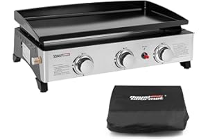 Royal Gourmet Plancha Gaz en Acier Émaillé, 3 Brûleurs Puissance 7.5kW, Surface Cuisson 62,0 x 35,5 cm, Portable pour Le Camping et l' Extérieur, Noir