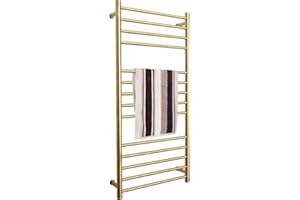 XSGDMN Electric Heated Towel Rail Warmer Bathroom Radiator 14 Bars Wall Mounted Towel Stands with Waterproof Switch 304 Stainless Steel Brushed Gold, UL Approved (Hardwire)