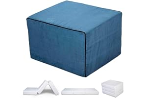 EVERGREENWEB MATERASSI & BEDS EVERGREENWEB - Pouf Letto con Rivestimento Blu Sfoderabile trasformabile in Confortevole Materasso Singolo in WATERFOAM, 80x190 alto 15 cm, Pouf Letto Blu