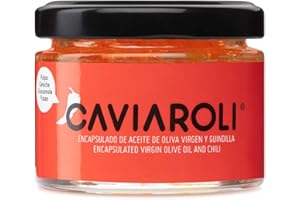 Caviaroli | Popping Boba d'Huile d'Olives Extra-Vierge Aromatisée au Chili - Perles d'Huile Gourmet Idéal Pour l'Assaisonnement et les Apéritifs | 50 g