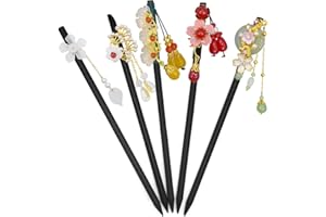 saijer Bâtonnets De Cheveux,5 PCS Bâtons Cheveux En Bois Pique À Chignon Bâton Décoration Robe Chinoise Baguettes Fleur pour Accessoire 5 Style