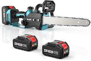 SeeSii Mini akumulatorowa piła łańcuchowa 8000 mAh, 10-calowa elektryczna piła łańcuchowa, silnik bezszczotkowy 1200 W, automatyczne smarowanie łańcucha, idealna do drewna opałowego i drzew