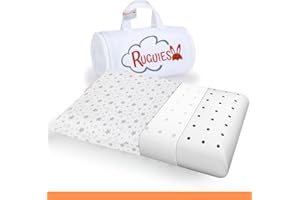 RUGUIES- Almohada para Niños de Viscoelástica, Hipoalergénica y Transpirable- Cojín Infantil-Funda Lavable de Algodón 100%-Oeko-Tex- 1 a 10 años XL (58x32x 5-7cm)- Bolsa Viaje Incluída.