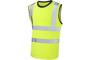 Golomak® Hi Vis Viz Work Utility Sleeveless Round Neck T-Shirt Warning Vest | High Visibility Safety Security Workwear Double Tape Tank Top Plus Size S-XXL