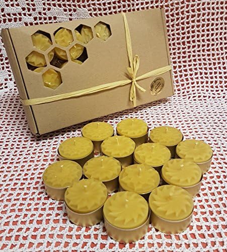 Set of 30 with Flower Design Made of 100% Beeswax Tea Light Candles Tealight Candle Gold Foil Trays