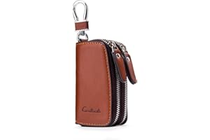 Contacts Cartera Caso dominante del Coche de la Cremallera Doble Cuero Genuino (Marrón)