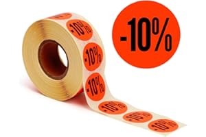Pokornys | Etiquetas promocionales -10% para productos rebajados |1000 pegatinas autoadhesivas de descuento en color rojo brillante | Pegatinas redondas para etiquetar ofertas de Ø 32 mm