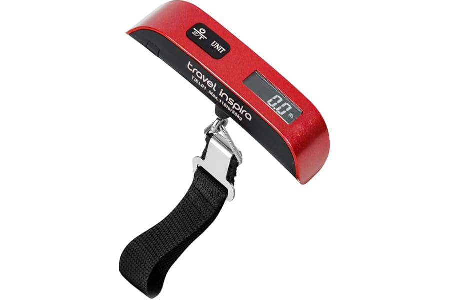 travel inspira Luggage Scale, Portable Suitcase Weighing Scales, Travel Accessories for Luggage, 110lb/50kg, Unit Conversion, Temperature Measurement, Auto Off, Battery Included (Red)