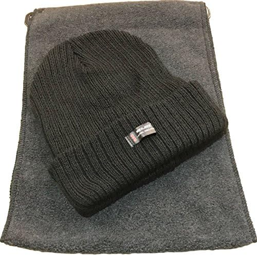 ROCKJOCK THERMAL HAT AND POLAR FLEECE THERMAL SCARF SET - ONE SIZE FITS ALL UNISEX ROCKJOCK (BLACK) THERMAL HAT &amp; SCARF SET (BLACK HAT &amp; CHARCOAL GREY SCARF)