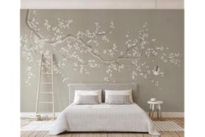 AROIL Papier Peint Panoramique 3D Minimalisme De Fleur De Prunier Zen Peint À La Main Tapisserie Murales Papier peint Intissé Chambre Salon Decoration 350x256cm