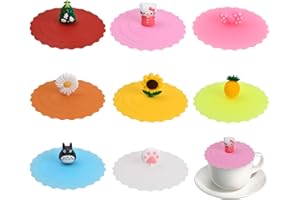 Wisebom Silikonowe pokrywki na kubki, 8 szt., silikonowe pokrywki do szklanek, wielokrotnego użytku, odporne na kurz, silikonowe pokrywki, śliczne pokrywki z kreskówki, do kawy, kufla do piwa,