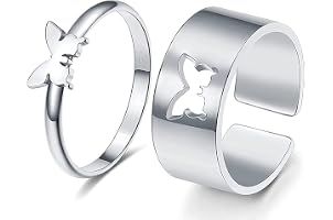 Mine Desire Alloy Metal Butterfly Adjustable Couple Ring for lovers/Valentine Gift for Girls/Boys/Husband/Wife(Silver)