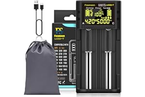 FOSMOON LCD2-T 18650 Battery Charger, Lcd Screen Can Display Capacity, With 18650 Discharge Test, 2a Fast 18650 Charger 2bay, For 3.7v Rechargeable Lithium Battery And 1.2v Ni-Mh/Ni-Cd Aa Aaa Battery