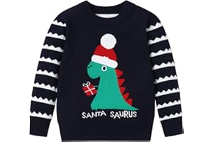 Wexuua Christmas Sweater Toddler Baby Boy Girls Santa Saurus Knitwear Xmas Dinosaur Jumpers for Kids 1-6 Years