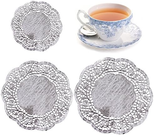 Ametsus - 76 Pcs Round Paper Doilies, Silver Lace Paper Doily Set Party Wedding Cupcake Decorations Candy Cake Packaging Paper Gift Wrapping Pad
