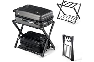 RELAX4LIFE Portavaligia Pieghevole, Portaborse a 2 Ripiani, Portata Massima 70KG, Arredo per Viaggio e Hotel, 68 x 43 x 56 cm (1 Pezzo)