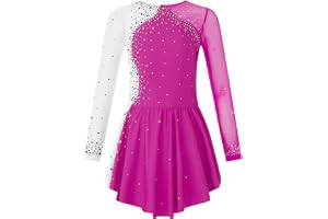 ranrann Klänning, barn, flicka, konståkning, långärmad, strass, glänsande trikåer, gymnastik, bodysuit, sport, dräkt, framträdande, 5–16 år