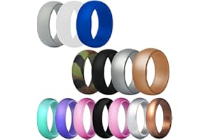 FineGood 14 pcs Silicone Wedding Ring for Men Women, 12 Sizes Rubber Wedding Bands Flexible Comfortable Antibacterial Rings - Multi-colors