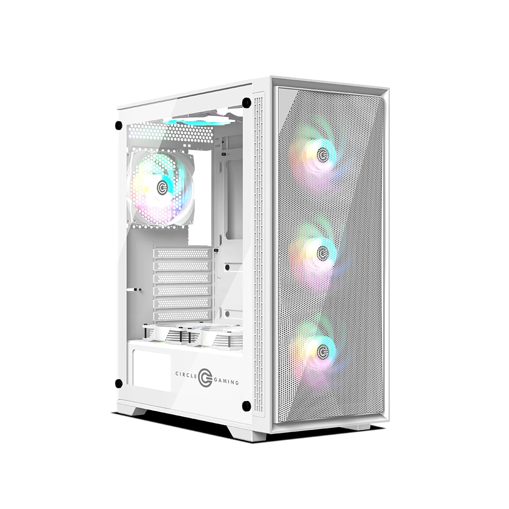 Circle Furious MESH White 360 ARGB Mid- Tower Computer Case | Gaming Cabinet - White | Support ATX, M-ATX, ITX | Pre- Installed 3 x 120mm Front and 1 x 120 mm Rear ARGB Fans