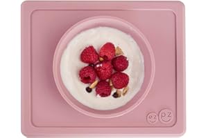 ezpz Mini Bowl (Blush) - 100% Silicone Suction Bowl with Built-in Placemat for Infants + Toddlers - Comes with a Reusable Travel Bag
