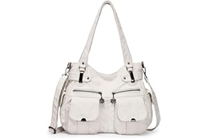 FANDARE Grande Borsa Tracolla Spalla Donna Vintage Bauletto Impermeabile Pelle PU per Shopping Viaggio Partito Work Crossbody Bag Bianco