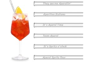 HÅLM HALM Pajitas de Vidrio Aperol Spritz Set de Regalo | 6 Unidades Rectas 20 cm | 6 Divertidas Frases Accesorios para Cócteles | Reutilizables Sorbetes de Cristal Grabados - Pajitas de Vidrio