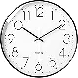 LiRiQi Orologio al Quarzo da Parete, Silenzioso Senza Ticchettio, 30cm Semplice Classico Grandi Numeri 3D, Decorazione per Ca