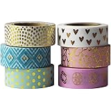 EDGEAM 6Pcs Multi-color Washi Tape Set Motivi Dorati Decorativi Nastro Adesivo di Carta Fai Da Te Scrapbooking, ogni rotolo 1