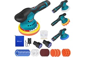 Qimu Cordless Car Buffer Polisher 6IN Car Buffers and Polishers Kit Cordless Polisher with 2 Batteries, 8 Variable Speed Car Polishing Kit Electric Polisher Kit for Car Detailing/Polishing/Waxing