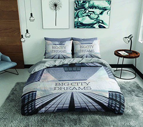 SASA Craze Gran Ciudad Big Dreams Multi 100% edredón de algodón Juego de Cama con Fundas de Almohada, Suelto