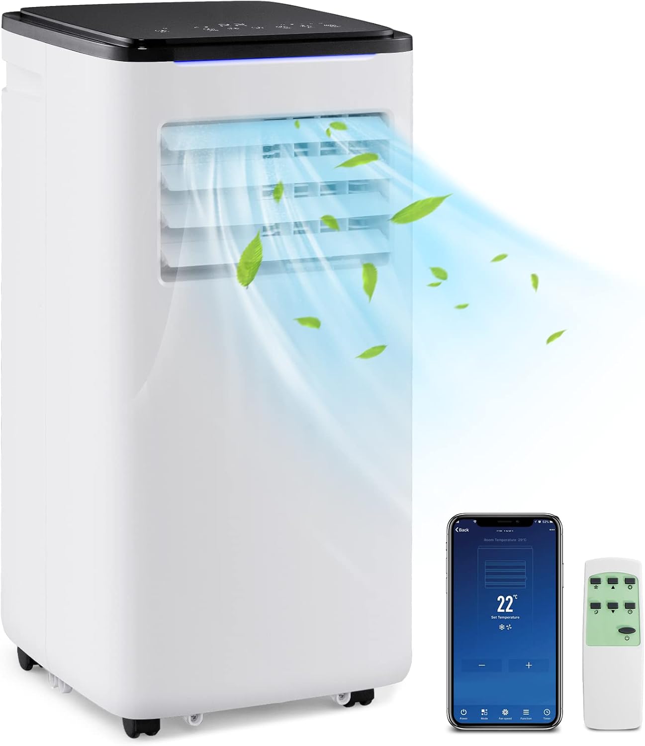 COSTWAY 9000 BTU Aire Acondicionado Portatil Silencioso, 5 en 1 Aire acondicionado móvil, Ventilador y Deshumidificador, Modo Nocturno, 24H Temporizador, Control Remoto/Pantalla/Wifi, 20 m²