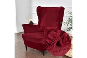 Highdi Velvet Copripoltrona con Orecchie Elasticizzato, Tinta unita 2-Pezzi Copridivano da 1 Posto con Fodera per Cuscino, Lavabile per Strandmon Bar Soggiorno Camera da Letto (Rosso)