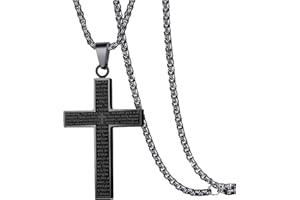 JZTRADING Black Cross Necklace Chain Men's Necklaces Stainless Steel Black Cross Pendant Jesus Crucifix Chain Necklace Men Boys Christian Religious Gift