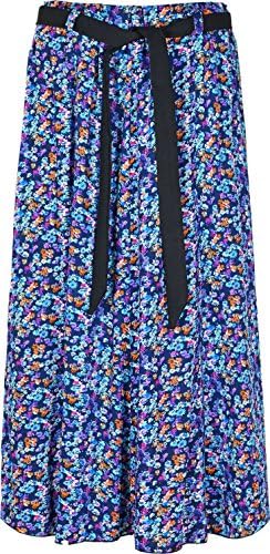 KK Fashion Lines Womens Summer Floral Print Skirt, Viscose Fabric, Elasticated Waist with Waist Tie Belt, 31" Length, 8 Panels