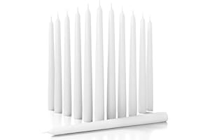 CANDWAX 25 cm Taper Candle Set of 12 - Dripless Tapered Candles Unscented Candle Sticks - Long Dinner Candles Long Burning - White Candles