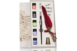 Dsaren 13 Pezzi Quill Pen Set Penna Piuma D'oca Antica Calamaio Penna Stilografica Piuma Calligrafia Kit con Inchiostro 4 Pennini per Calligrafia Base Penna e Scatola Regalo Vintage Cancelleri