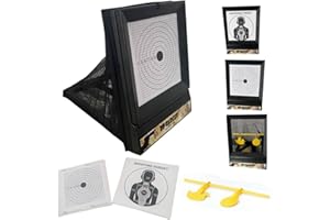 ADCSHOP Set di bersagli Airsoft con rete cattura balines - 2 modalità: punteggio e rotazione - Include 100 bersagli extra da 17x17 cm