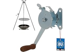 KOTARBAU® Treuil de grille de barbecue pour régler la hauteur de la grille de barbecue en acier galvanisé avec poignée en bois manivelle pour barbecue