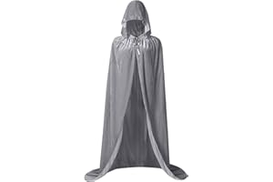 Sunairy Velvet Halloween Cloak with Hood, Vampire Cape Witches Cloak Adult Halloween Costumes for Women and Men (Medium, Grey)