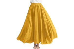 YAOJIWANG Jupe Femme Ete Jupe Longue Femme Bohème Taille Élastique Coton Décontracté Jupe Longue Pour Vacances Été Plage Jupe Longue Femme Ete Jupe Plissée Longue Jupe Femme Chic Et Elegant Fond De Robe