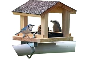 STAFECO Vogelfutterhaus Vogelhaus für Balkon wetterfest Futterhaus Handarbeit Gartenvögel im Garten Balkonhalterung mit Einer Größe von 30 bis 60 mm (Natural Balkongeländer)