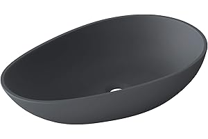 Mai & Mai Bathroom Sink Basin Countertop Wash Basin | Cast Stone Resin Sink Oval Matt Anthracite | Design Solid Surface Sink | WDH：60x36x14cm Col806