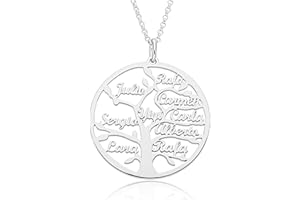 doble aro - Collar Árbol de la Vida para Mujer Plata de Ley - Colgante Regalo para Madres y Abuelas con Nombres de su Familia - Cadena de 45 cm + Alargador (Hispalis hasta 9 nombres, Plata de Ley)