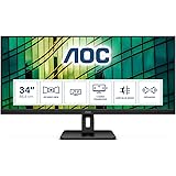 AOC Q34E2A - 34 Inch QHD Monitor, 75Hz, 4ms, IPS, Speakers, Adaptive Sync, Flickerfree, LowBlue light (2560x1080@ 75Hz, 300 c