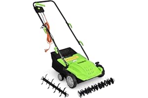 COSTWAY Scarificatore 2 In-1 per Prato, Arieggiatore Elettrico con Sacco Raccoglitore da 30L, Larghezza 32cm, con 3 Posizioni Regolabili, Scarificatore 1500W per Giardino Cortile (32 cm, Verde)