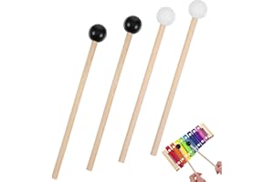 Ouligay 4 PCS Xylophone Mallets Tongue Drum Mallets Glockenspiel Mallet 6.22 in silicone Bell Mallet Percussion Wooden Percussion Sticks for Bass Cymbals Black & White