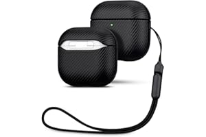 Haobobro For AirPods 4 Case / AirPods 4 with Active Noise Cancelling Case - [Carbon Fiber Texture] PU Leather Protective Case with Lanyard Loop - for AirPods 4th Generation Case - Black