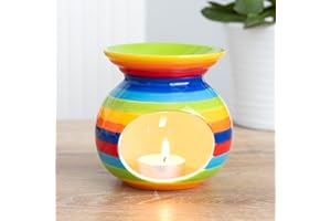 Tech Island Wax Burner,Rainbow Stripe Oil Burner Ceramic Wax Melt Burners, Wax Melts, Aromatherapy Diffuser, Oil Diffuser, Essential Oil for Diffusers for Home Decor, Air Fresheners, Room Décor