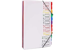 VIQWYIC Erweiternde Dateiordner A4 Briefgröße, 24 Taschen Kunststoff Akkordeon Dokument Veranstalter bunte Dateiordner für Schule Bürobedarf (Weiß)